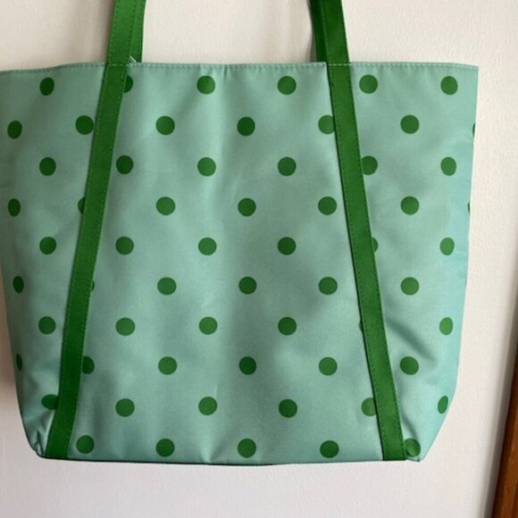 CLINIQUE X KATE SPADE Limited Edition Green Polka Dot Tote - Picture 3 of 16